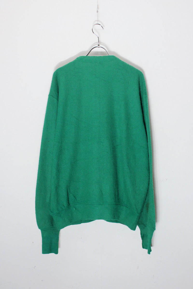 MADE IN USA 90'S ONE POINT ACRYLIC KNIT CARDIGAN / GREEN [SIZE: L USED]