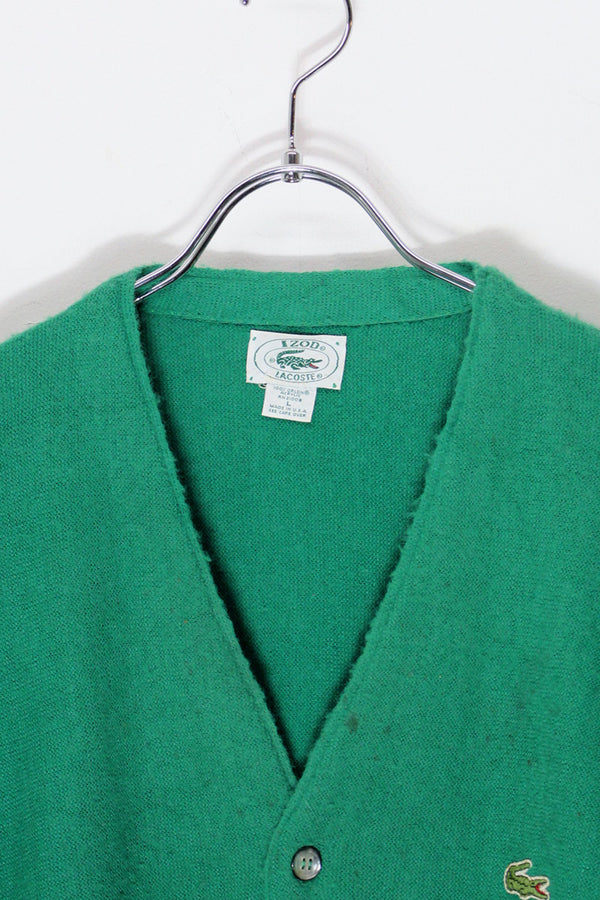 MADE IN USA 90'S ONE POINT ACRYLIC KNIT CARDIGAN / GREEN [SIZE: L USED]