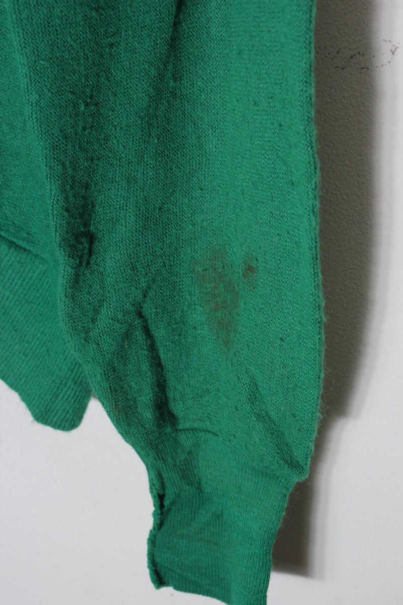 MADE IN USA 90'S ONE POINT ACRYLIC KNIT CARDIGAN / GREEN [SIZE: L USED]