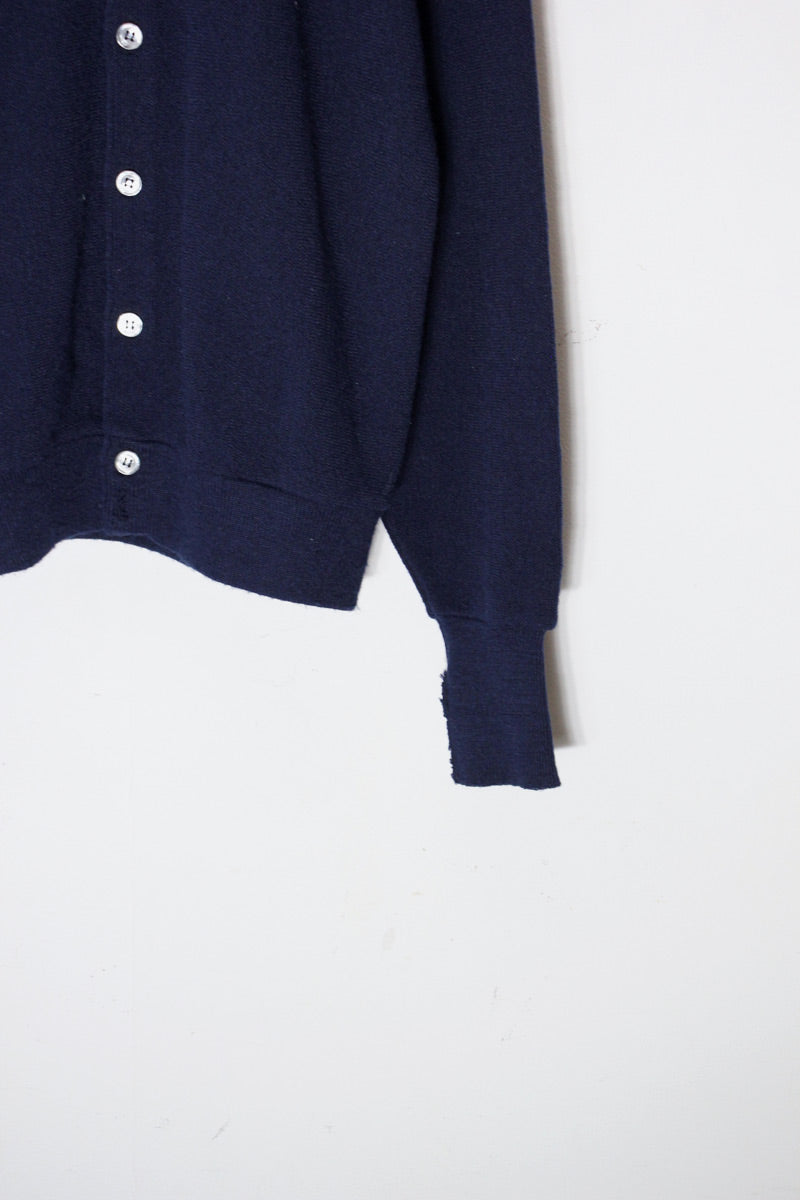 MADE IN USA 90'S ONE POINT ACRYLIC KNIT CARDIGAN / NAVY [SIZE: S USED]
