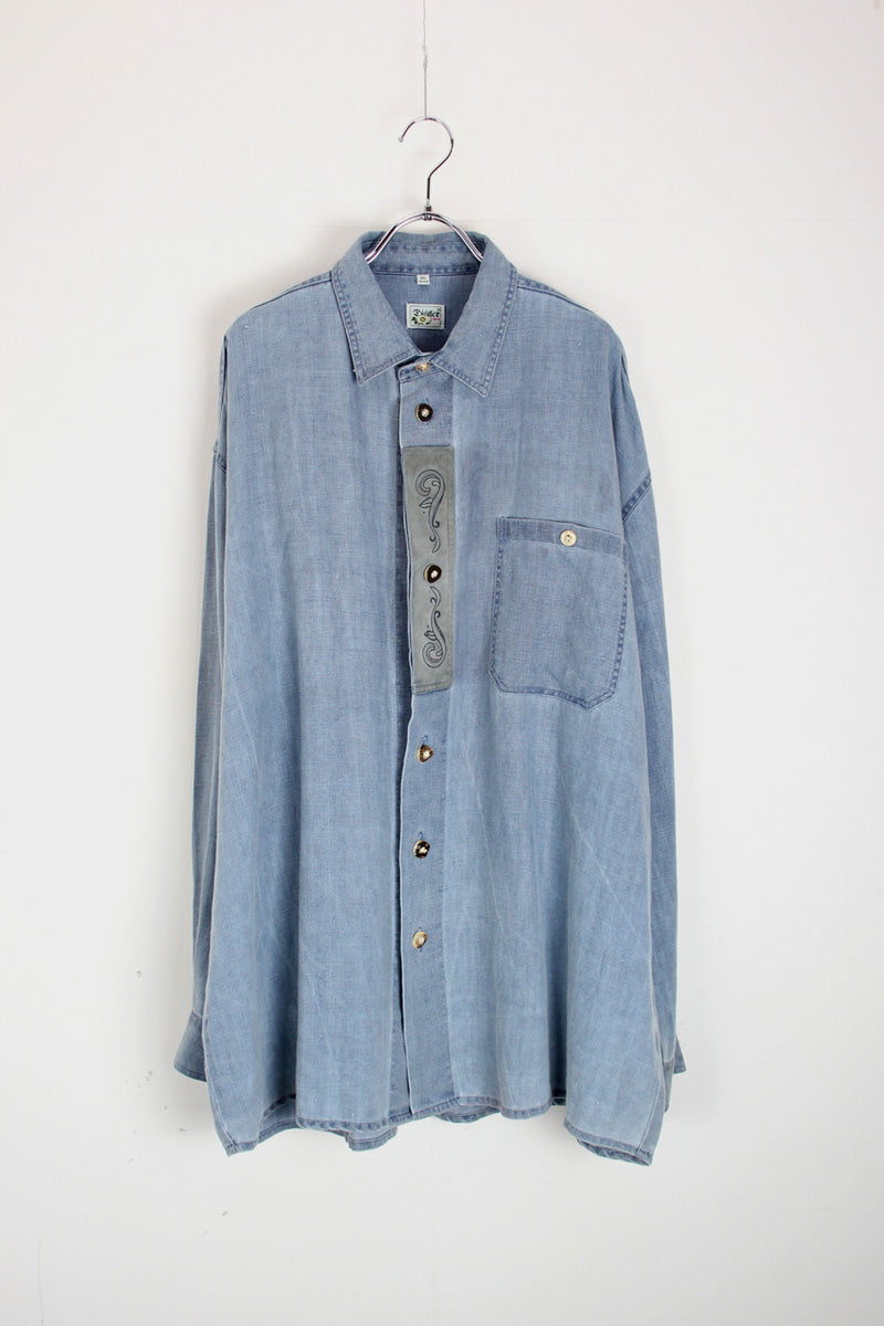 L/S INDIGO LINEN TYROLEAN SHIRT / INDIGO [SIZE: XL USED]