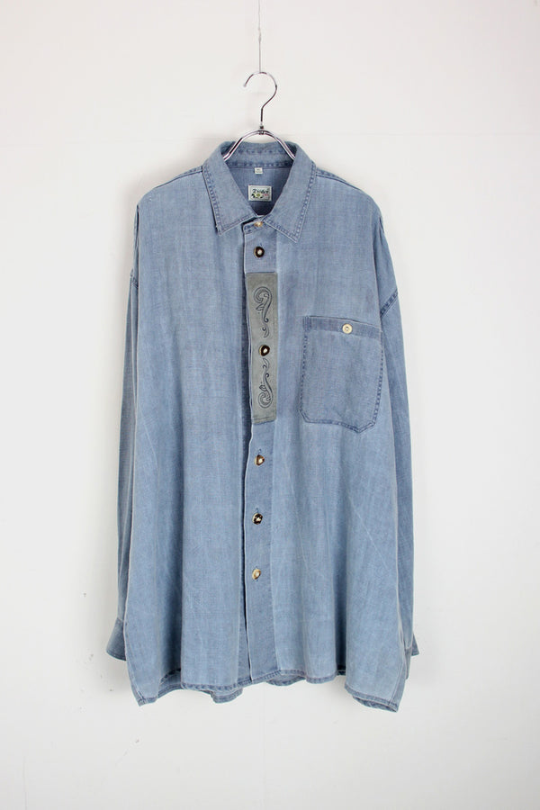 L/S INDIGO LINEN TYROLEAN SHIRT / INDIGO [SIZE: XL USED]