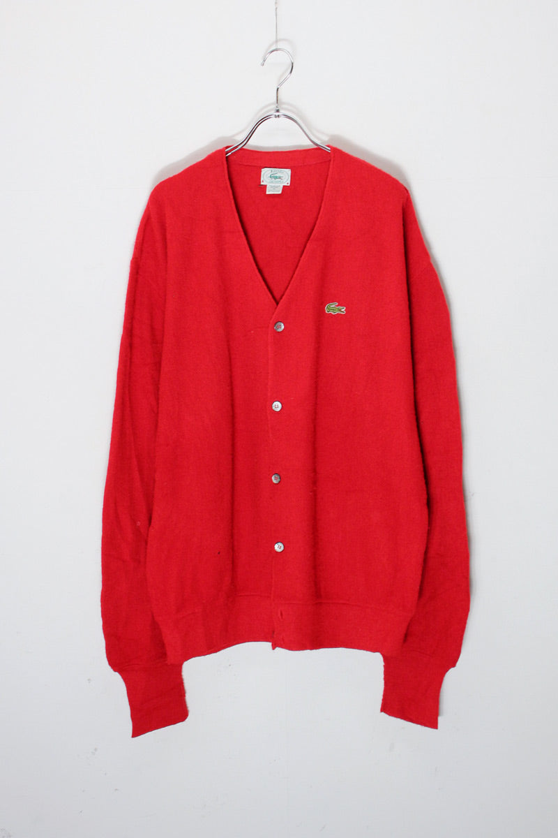 MADE IN USA 90'S ONE POINT ACRYLIC KNIT CARDIGAN / RED [SIZE: XL USED]