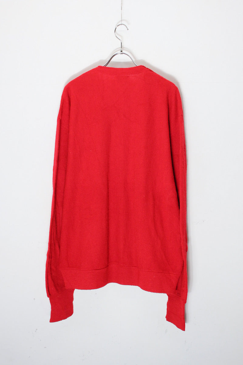 MADE IN USA 90'S ONE POINT ACRYLIC KNIT CARDIGAN / RED [SIZE: XL USED]