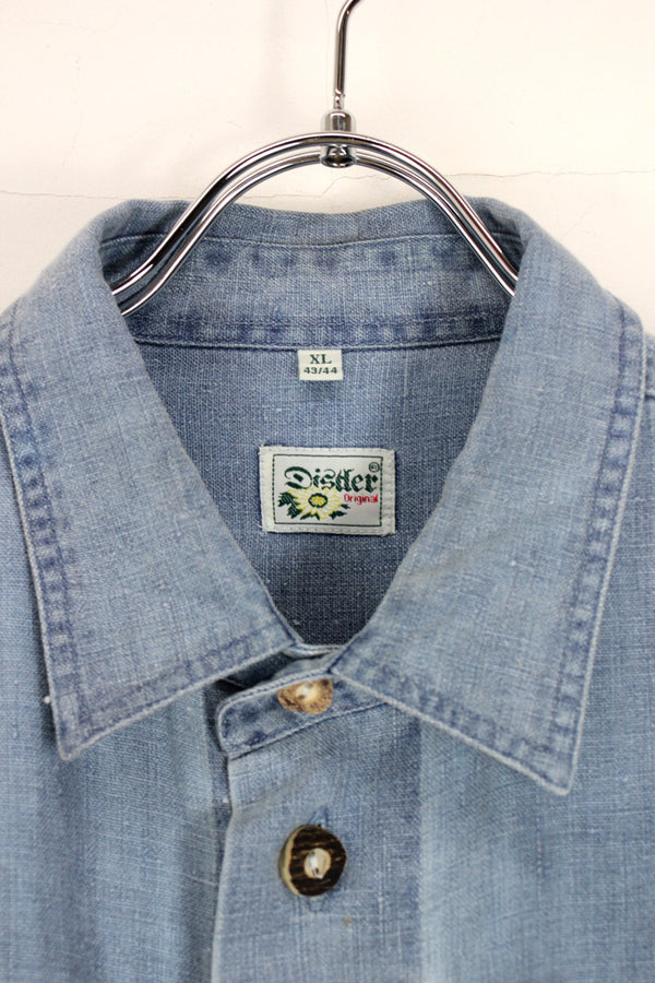 L/S INDIGO LINEN TYROLEAN SHIRT / INDIGO [SIZE: XL USED]
