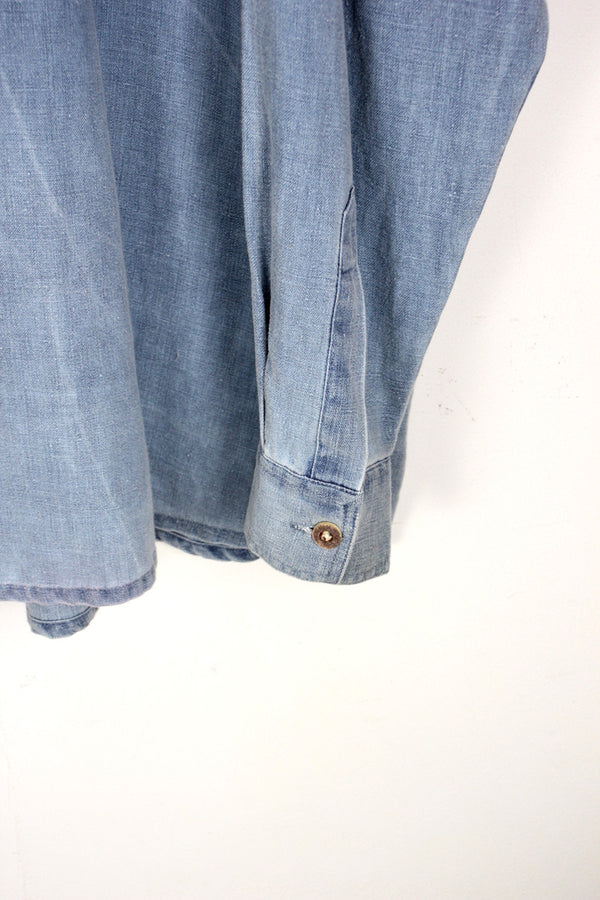 L/S INDIGO LINEN TYROLEAN SHIRT / INDIGO [SIZE: XL USED]