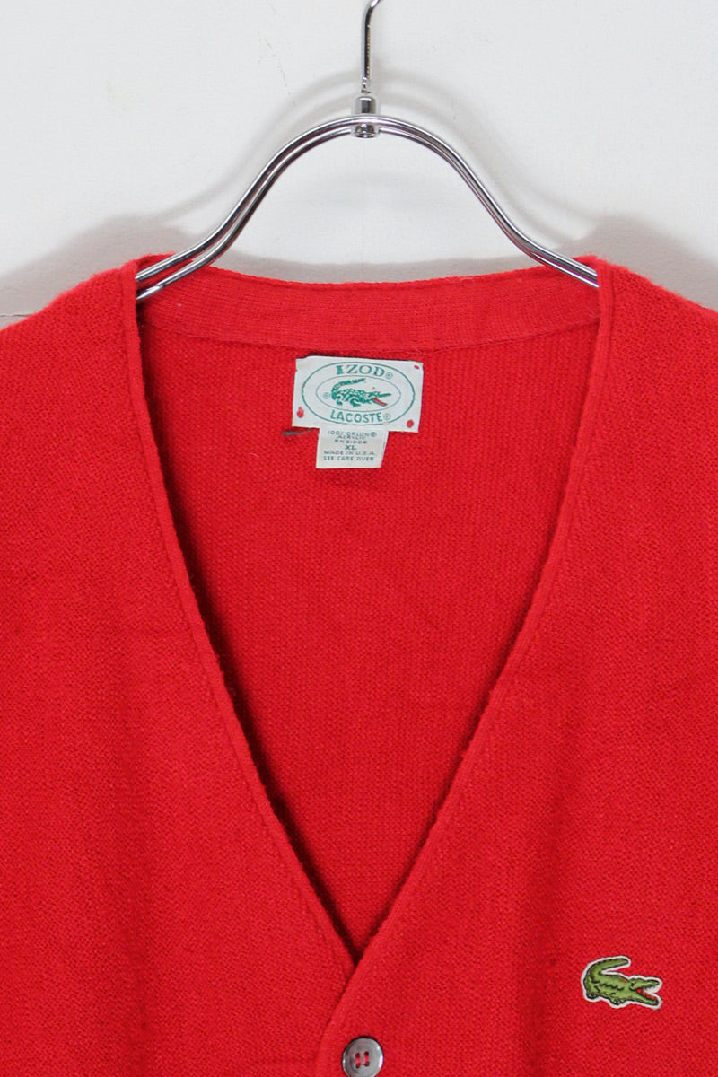 MADE IN USA 90'S ONE POINT ACRYLIC KNIT CARDIGAN / RED [SIZE: XL USED]