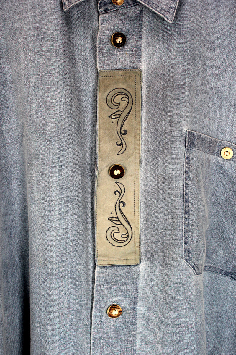 L/S INDIGO LINEN TYROLEAN SHIRT / INDIGO [SIZE: XL USED]