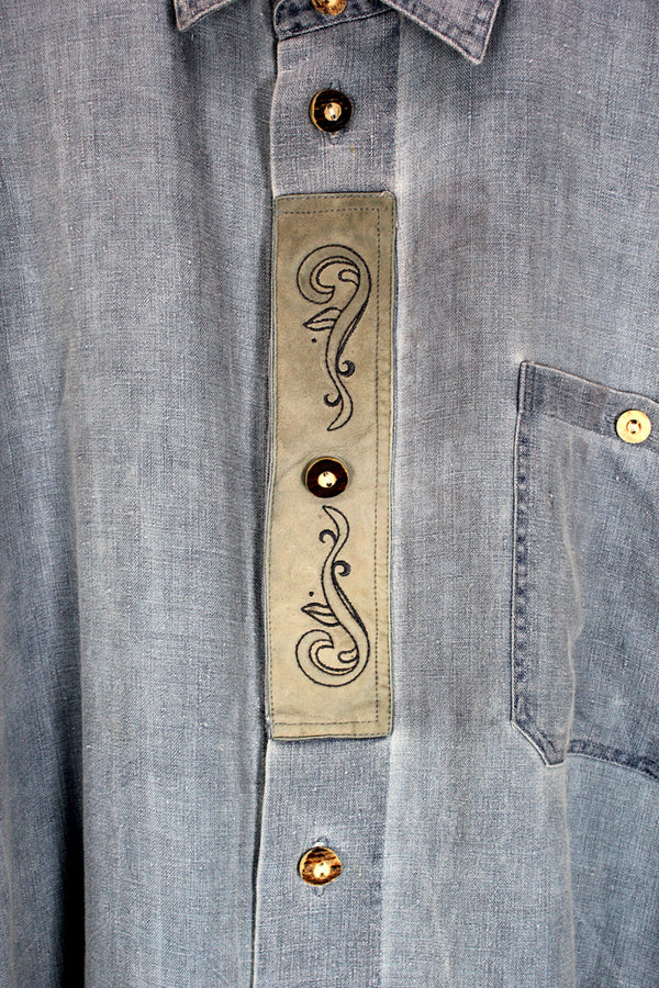 L/S INDIGO LINEN TYROLEAN SHIRT / INDIGO [SIZE: XL USED]