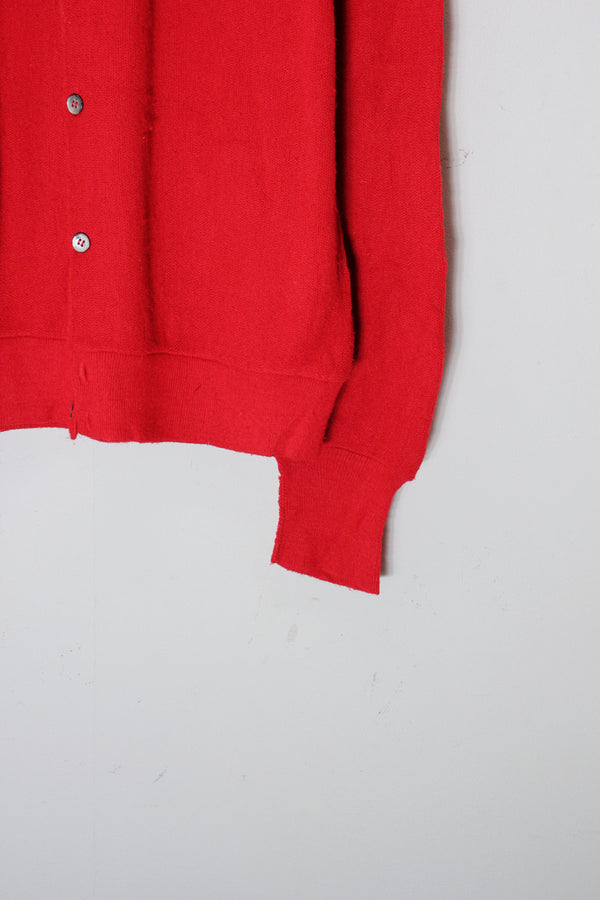 MADE IN USA 90'S ONE POINT ACRYLIC KNIT CARDIGAN / RED [SIZE: XL USED]