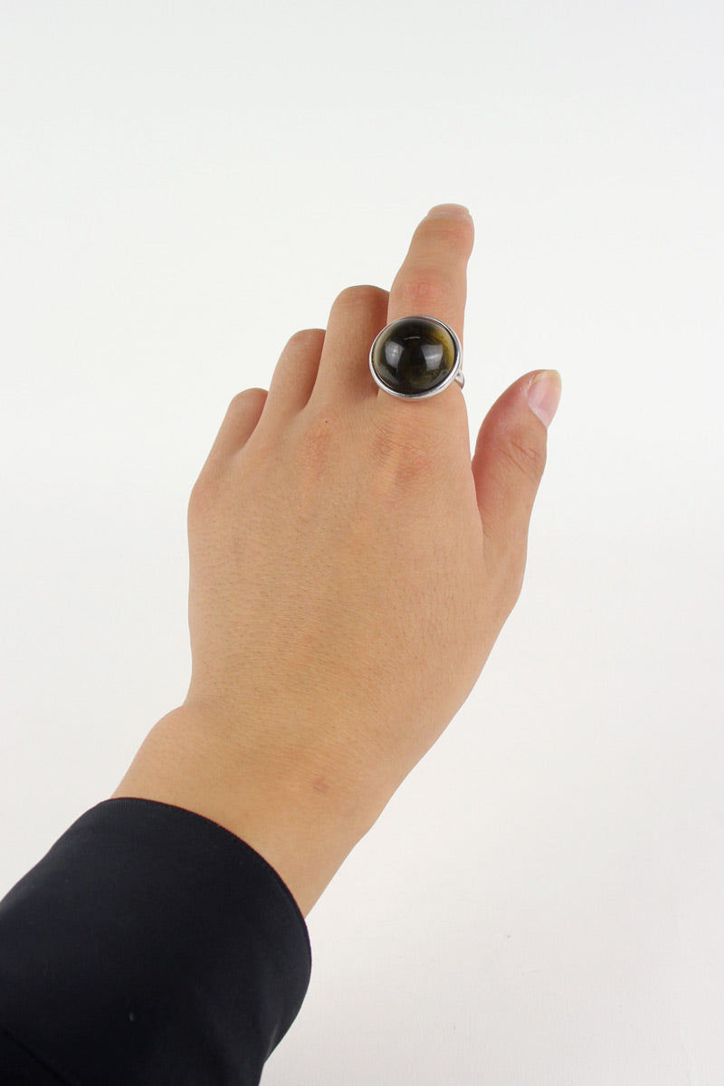 925 VINTAGE SILVER RING W/GLASS STONE [SIZE: 17号相当 USED]