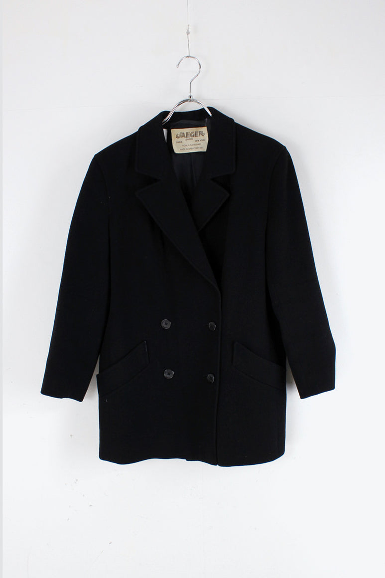 MADE IN GREAT BRITAIN 80'S WOOL TAILORED DOUBLE JACKET / BLACK [SIZE: M相当 USED]