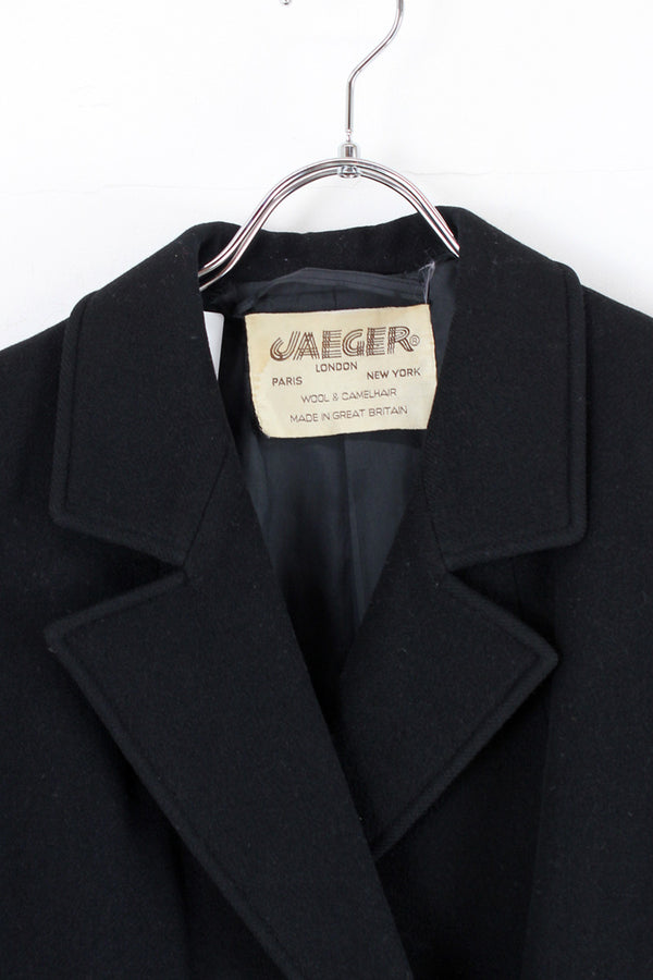 MADE IN GREAT BRITAIN 80'S WOOL TAILORED DOUBLE JACKET / BLACK [SIZE: M Equivalent USED]