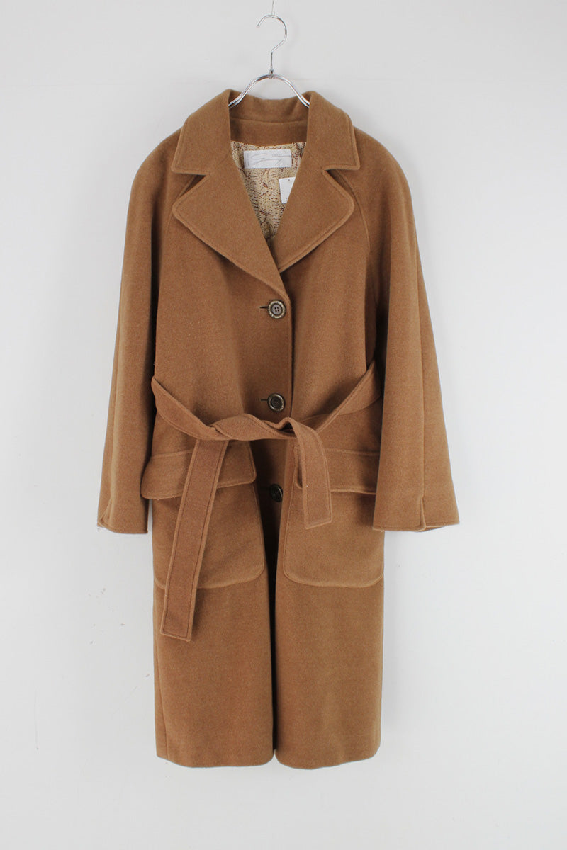 MADE IN ITALY 90'S WOOL TRENCH COAT / CAMEL [SIZE: L equivalent USED]