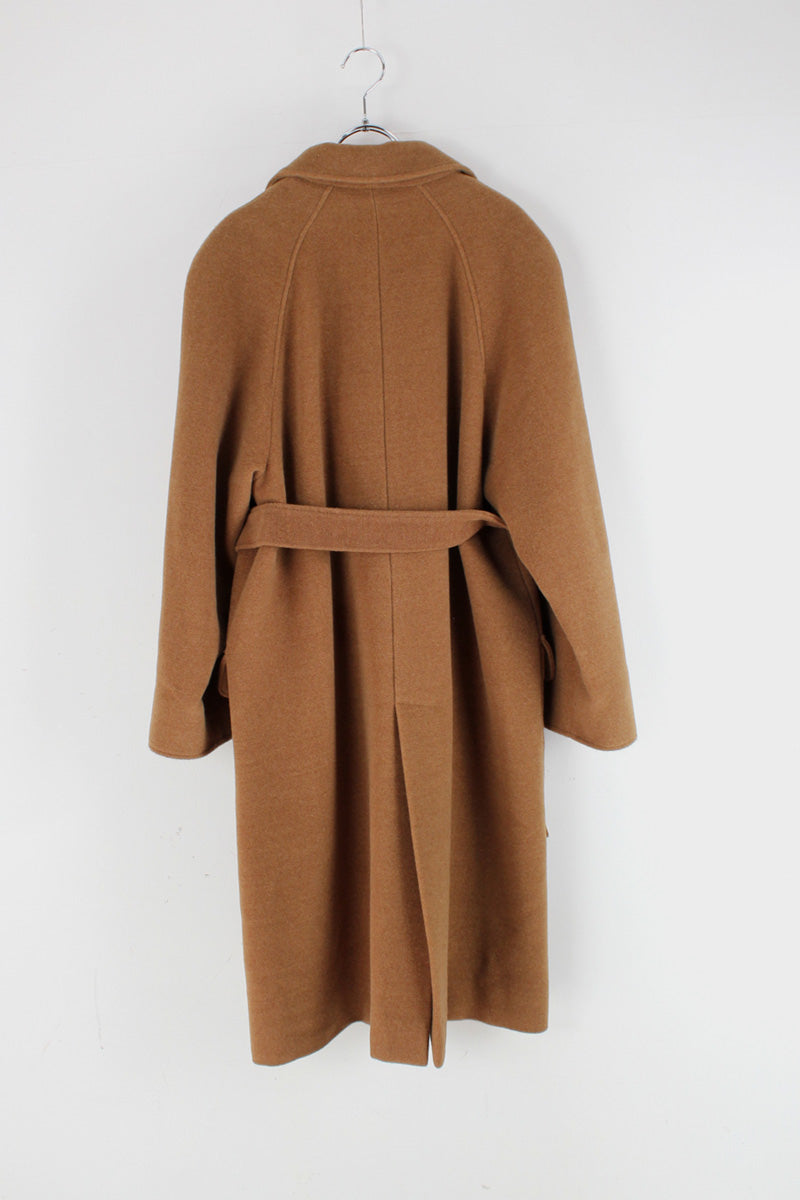 MADE IN ITALY 90'S WOOL TRENCH COAT / CAMEL [SIZE: L equivalent USED]