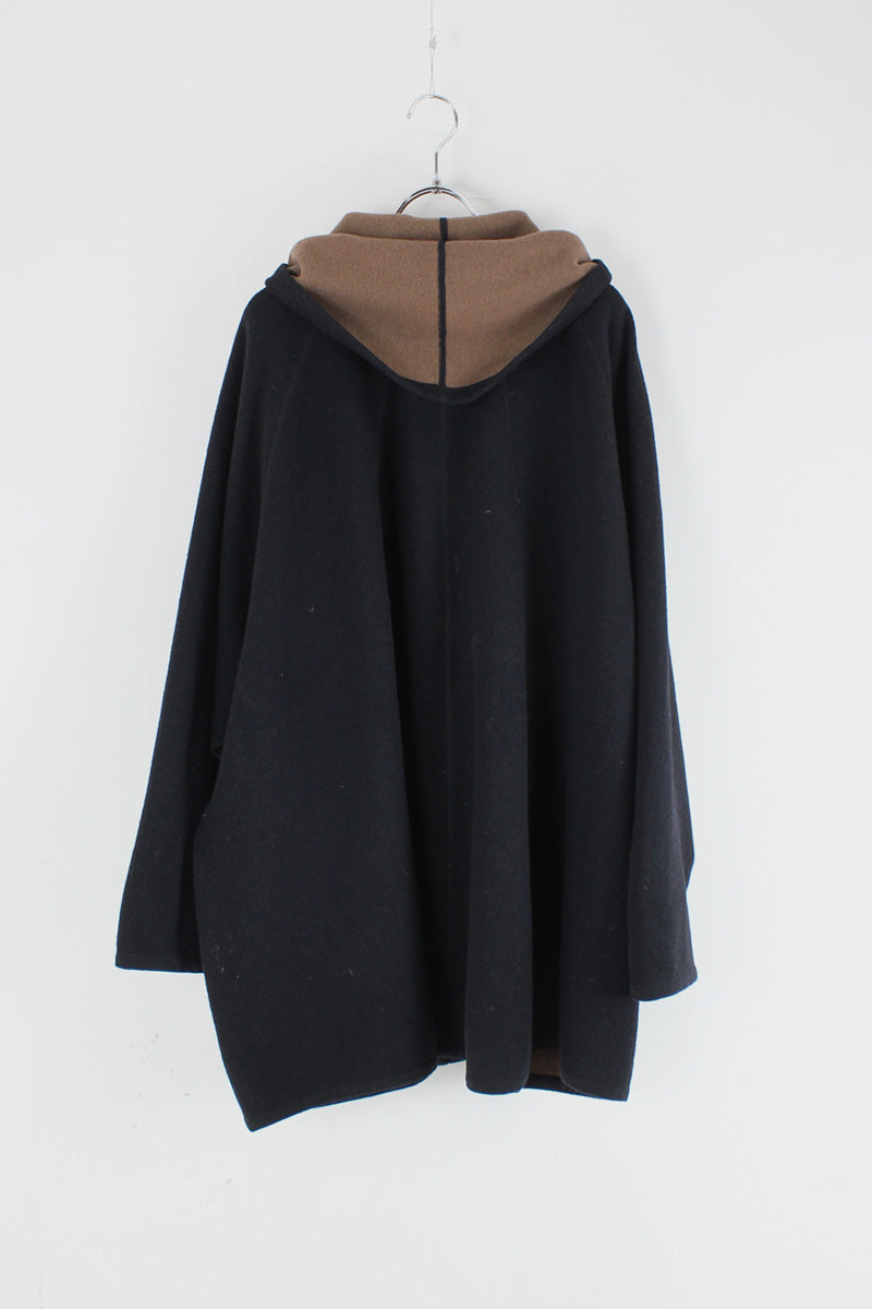 90'S WOOL PONCHO COAT / BLACK/CAMEL [SIZE: Equivalent to M USED]