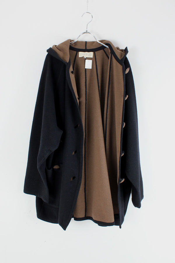 90'S WOOL PONCHO COAT / BLACK/CAMEL [SIZE: Equivalent to M USED]