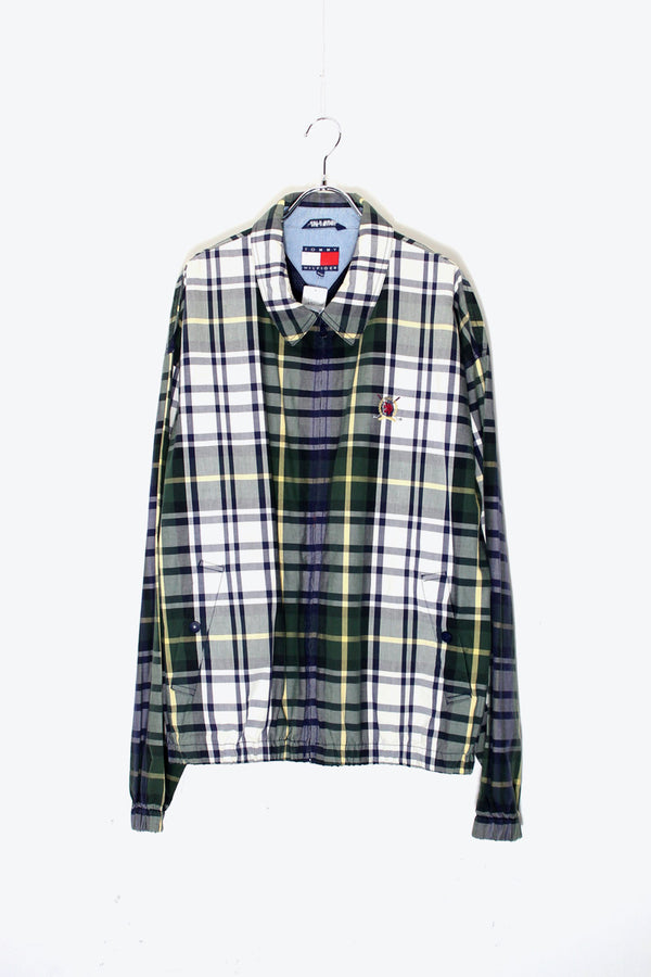 90'S CHECK COTTON ZIP JACKET / GREEN [ SIZE: XL USED ]