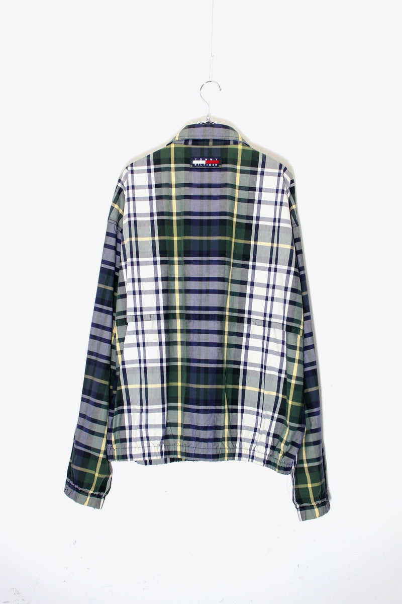 90'S CHECK COTTON ZIP JACKET / GREEN [ SIZE: XL USED ]