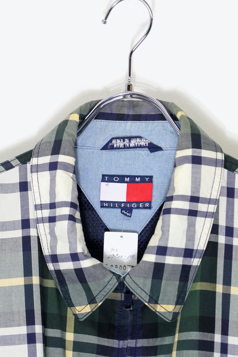 90'S CHECK COTTON ZIP JACKET / GREEN [ SIZE: XL USED ]