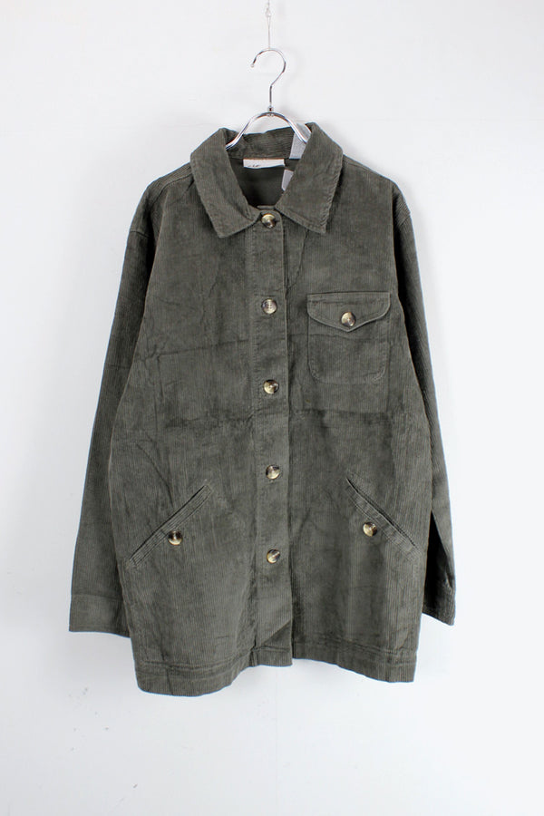 90'S CORDUROY BUTTON JACKET / GREY [SIZE: M USED]