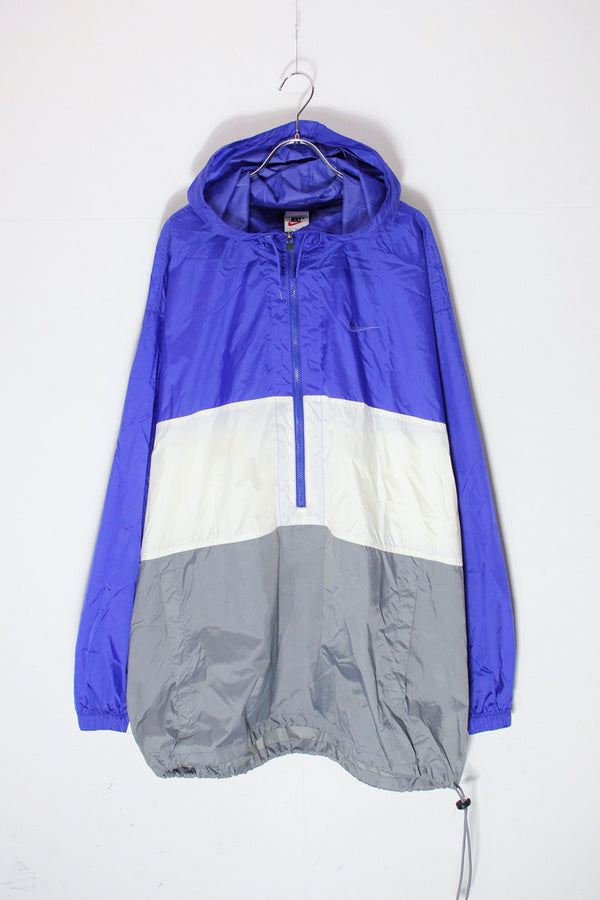 90'S PULLOVER NYLON JACKET / BLUE/WHITE/GRAY [SIZE: XL USED]
