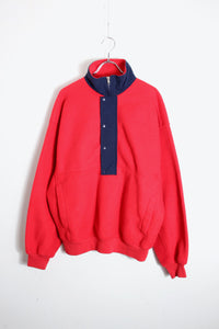 90'S PULLOVER SNAP-T FLEECE JACKET / RED/NAVY [SIZE: S USED]