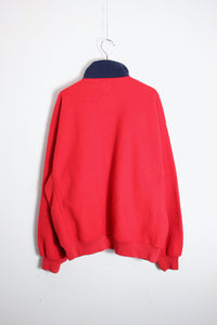 90'S PULLOVER SNAP-T FLEECE JACKET / RED/NAVY [SIZE: S USED]