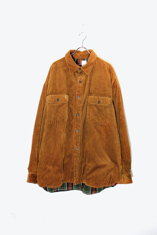 70'S CORDUROY SHIRT JACKET W / COTTON LINER / BROWN [ SIZE: US XL equivalent USED ]