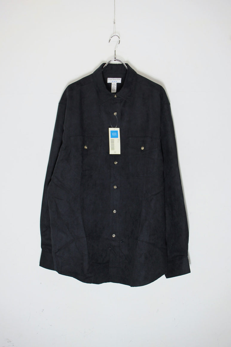 L/S VEGAN SUEDE SHIRT / BLACK [SIZE: L DEADSTOCK/NOS]