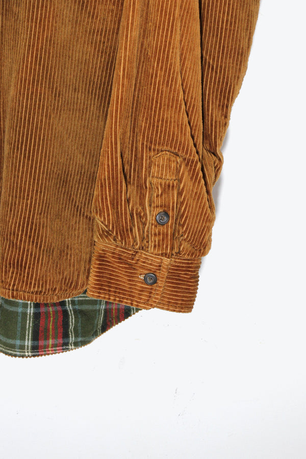 70'S CORDUROY SHIRT JACKET W / COTTON LINER / BROWN [ SIZE: US XL equivalent USED ]