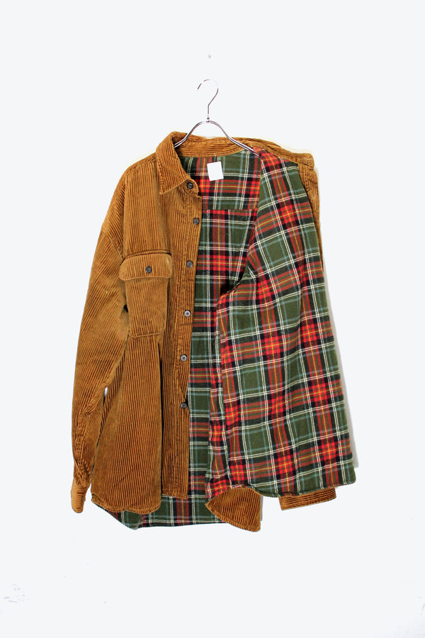 70'S CORDUROY SHIRT JACKET W / COTTON LINER / BROWN [ SIZE: US XL equivalent USED ]
