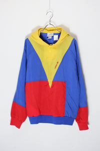 80'S HALF-BUTTON PULLOVER NYLON HOODIE JACKET / YELLOW/BLUE/RED [SIZE: M USED]