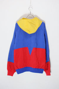 80'S HALF-BUTTON PULLOVER NYLON HOODIE JACKET / YELLOW/BLUE/RED [SIZE: M USED]