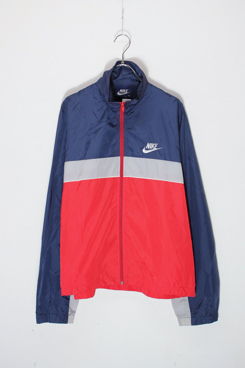 80'S NYLON ZIP UP JACKET / NAVY/GRAY/RED [SIZE: M USED]