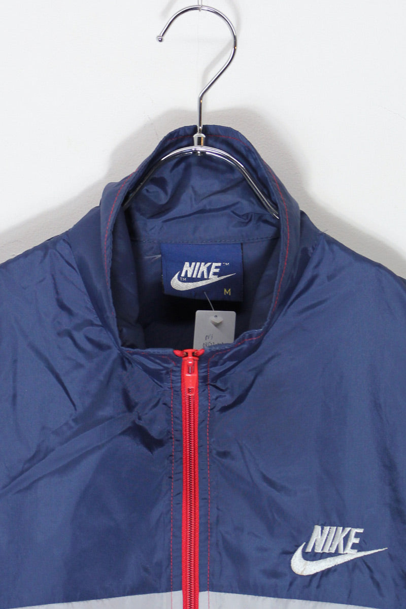 80'S NYLON ZIP UP JACKET / NAVY/GRAY/RED [SIZE: M USED]