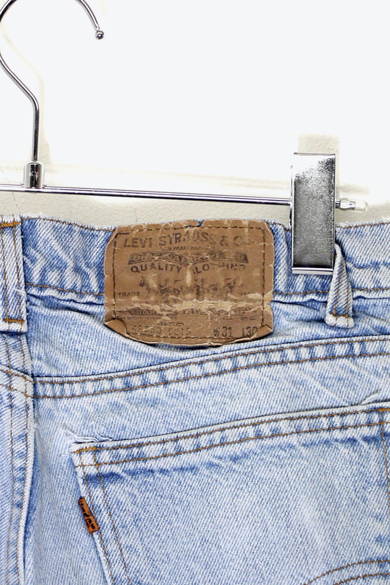 MADE IN USA 97'S 550 ORANGE TAB DENIM PANTS / LIGHT BLUE [SIZE: W31L30 USED]