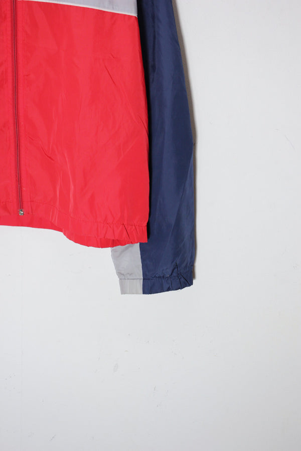 80'S NYLON ZIP UP JACKET / NAVY/GRAY/RED [SIZE: M USED]