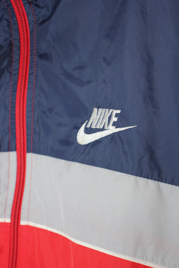 80'S NYLON ZIP UP JACKET / NAVY/GRAY/RED [SIZE: M USED]