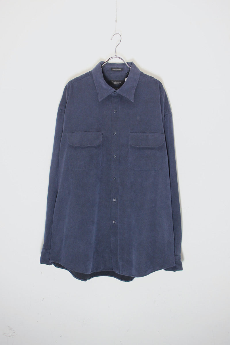 90'S L/S VEGAN SUEDE SHIRT / NAVY [SIZE: XL USED]