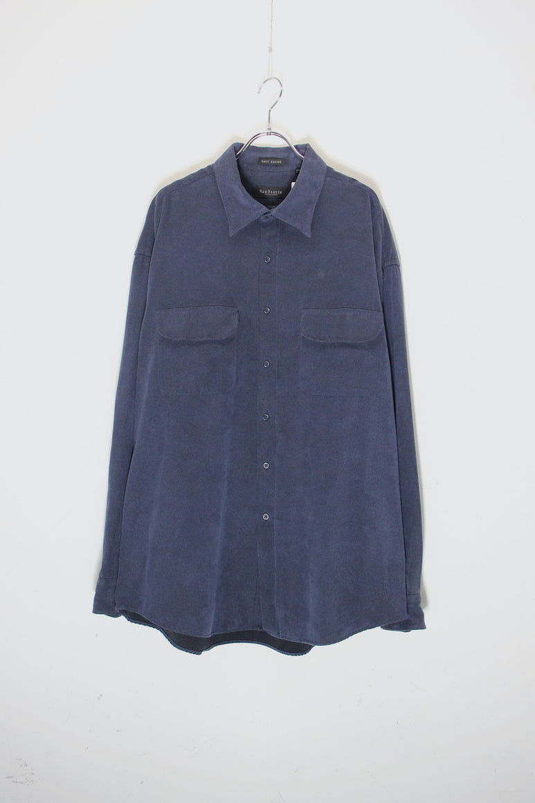 90'S L/S VEGAN SUEDE SHIRT / NAVY [SIZE: XL USED]