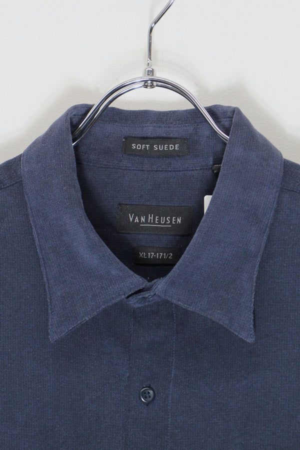 90'S L/S VEGAN SUEDE SHIRT / NAVY [SIZE: XL USED]