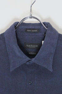 90'S L/S VEGAN SUEDE SHIRT / NAVY [SIZE: XL USED]