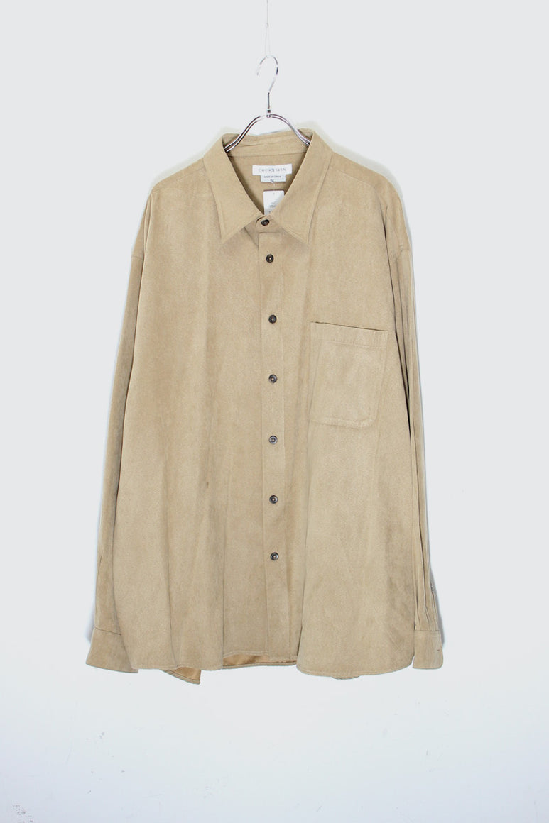 90'S L/S VEGAN SUEDE SHIRT / BEIGE [SIZE: XXL USED]