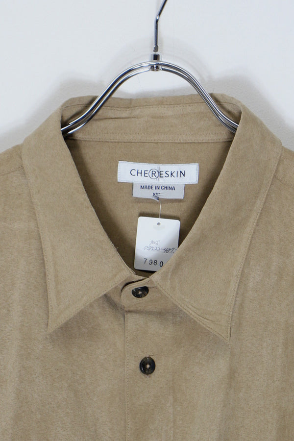 90'S L/S VEGAN SUEDE SHIRT / BEIGE [SIZE: XXL USED]