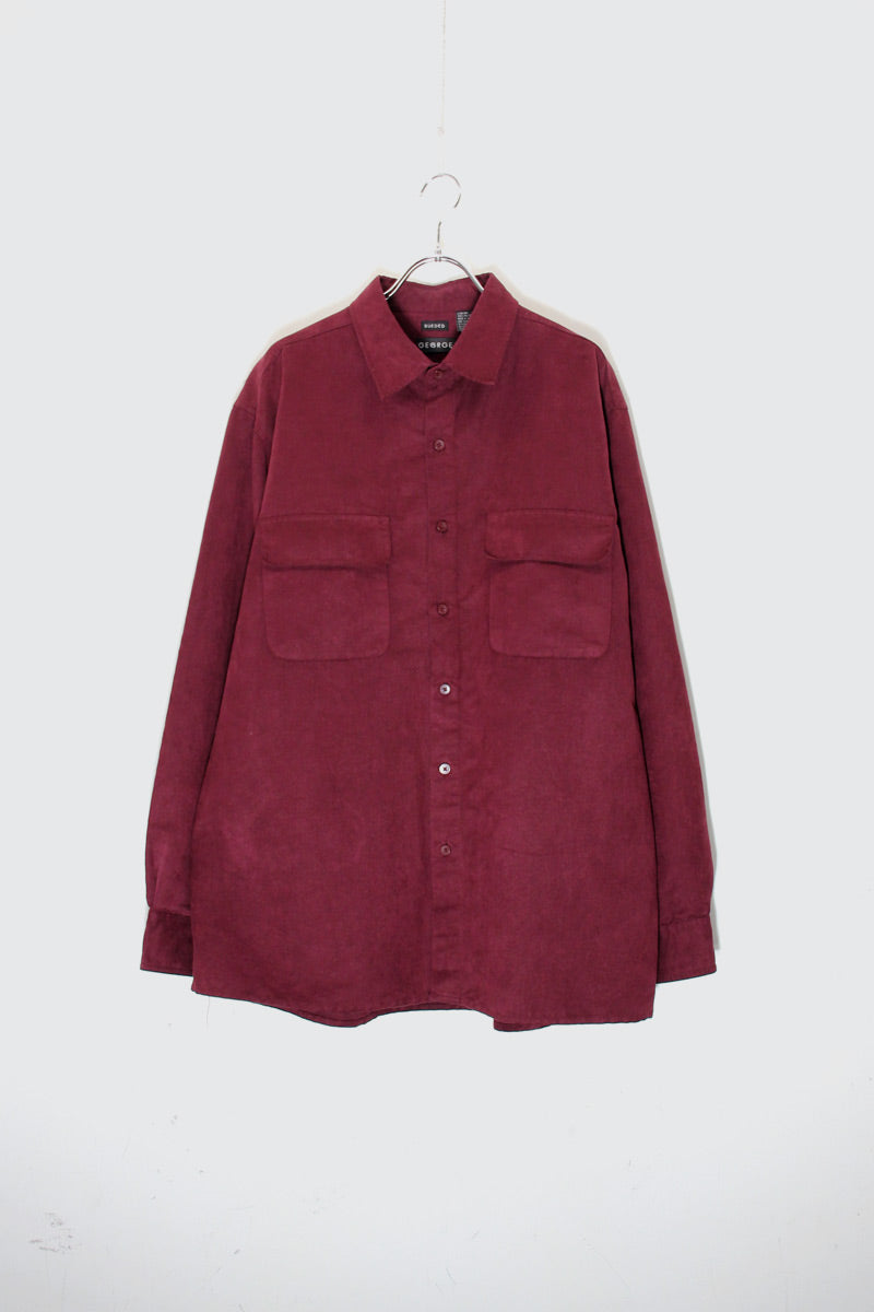90'S L/S VEGAN SUEDE SHIRT / BURGUNDY [SIZE: L USED]