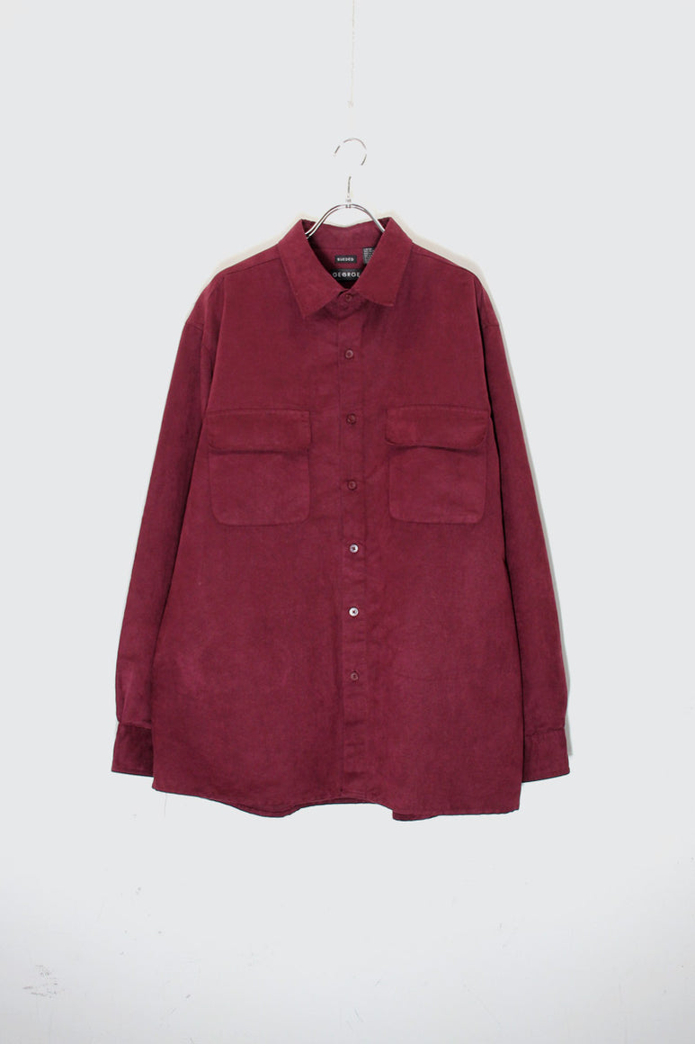 90'S L/S VEGAN SUEDE SHIRT / BURGUNDY [SIZE: L USED]