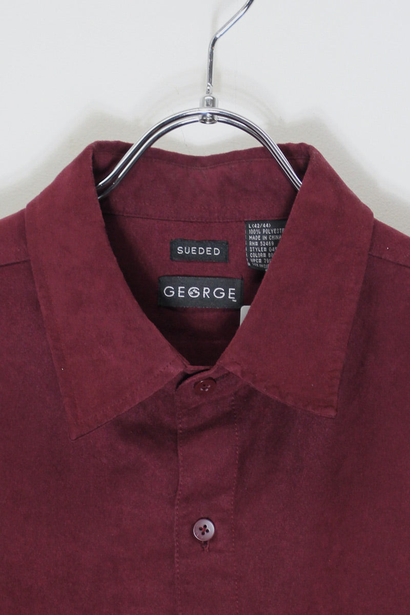 90'S L/S VEGAN SUEDE SHIRT / BURGUNDY [SIZE: L USED]
