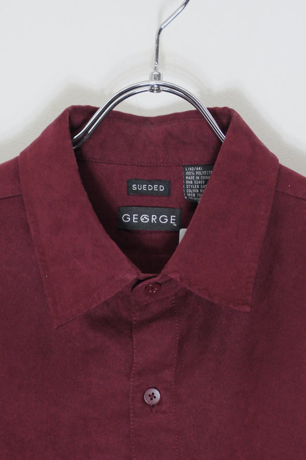 90'S L/S VEGAN SUEDE SHIRT / BURGUNDY [SIZE: L USED]