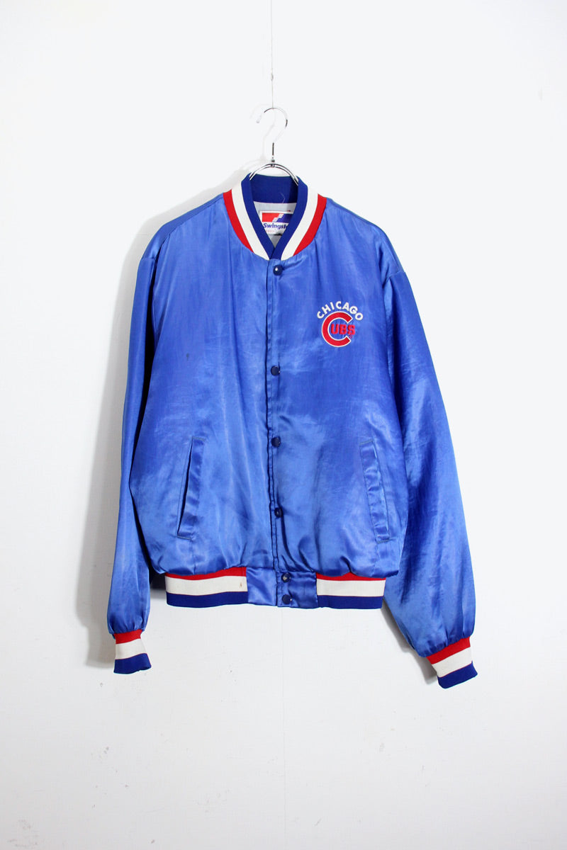 MADE IN USA 80'S CHICAGO CUBS NYLON STADIUM JACKET / BLUE [SIZE: M USED]